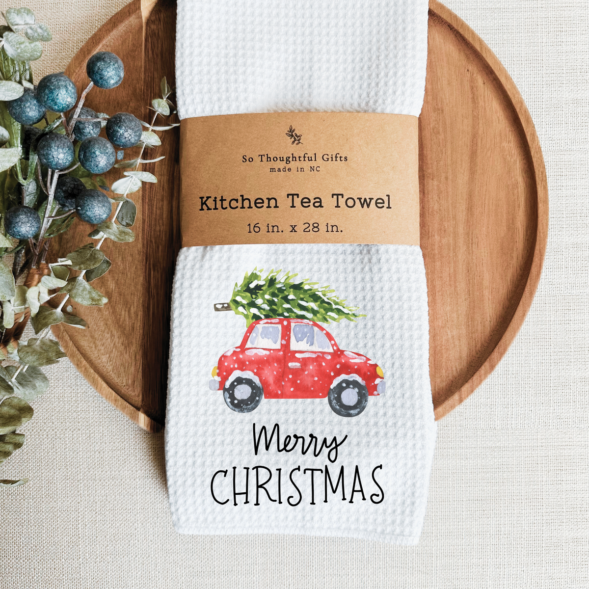 Christmas Dish Towel - Merry Christmas Car | Kitchen Towel