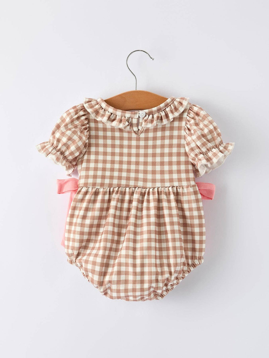 Christmas Vintage-Style Plaid Embroidered Gingerbread and Bows Girls Romper: 12M