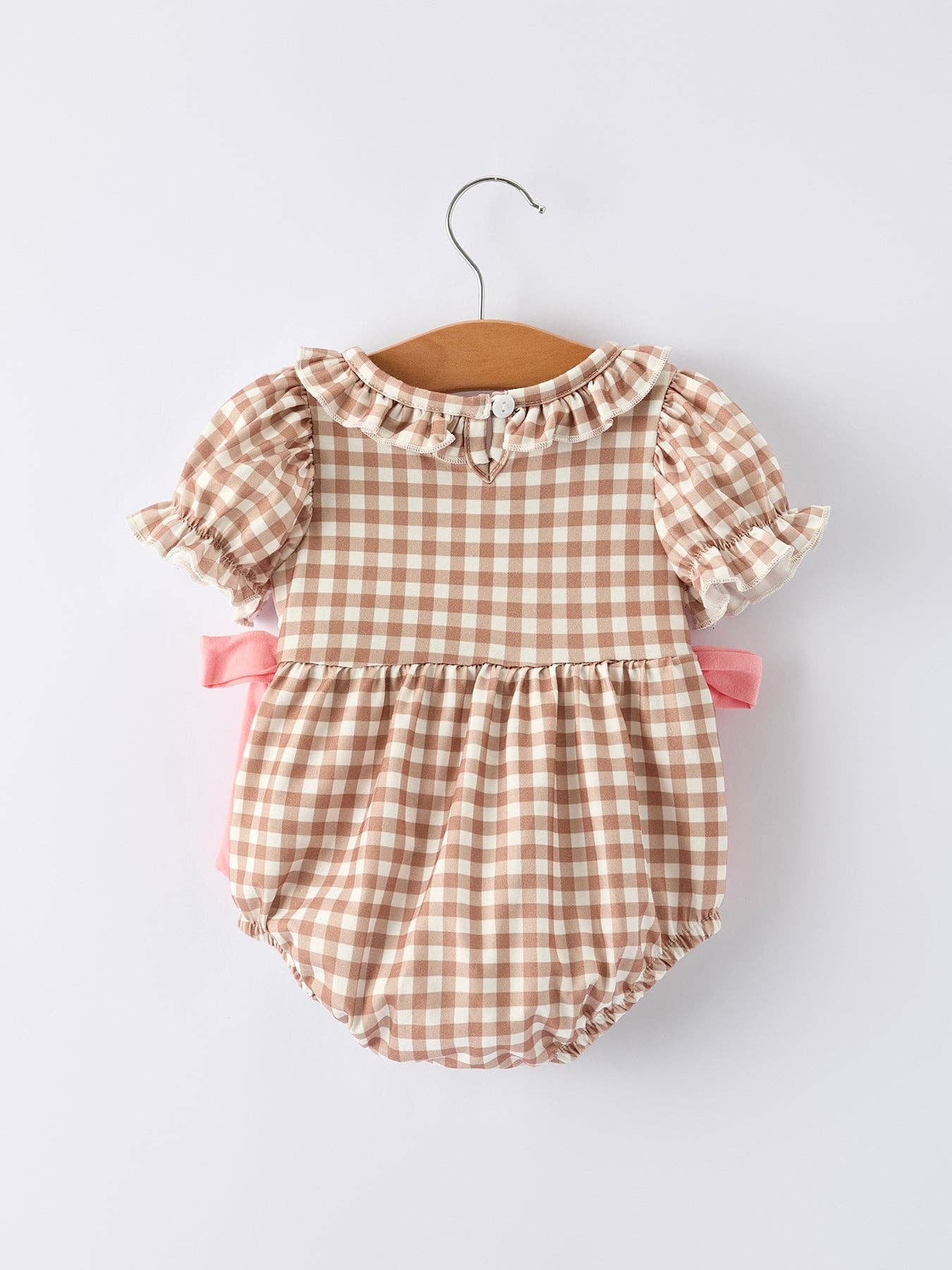 Christmas Vintage-Style Plaid Embroidered Gingerbread and Bows Girls Romper: 12M