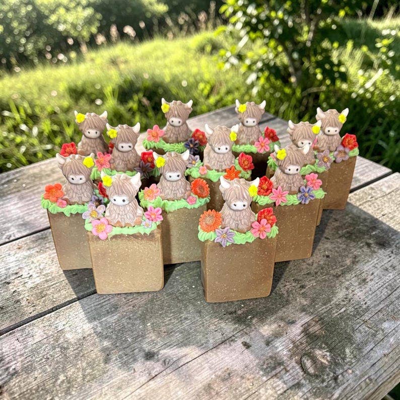 Highland Cow Themed Soap, Super Adorable * Clover the Coo* Scented in Vanilla Berry- Made with Tallow and Goat Milk