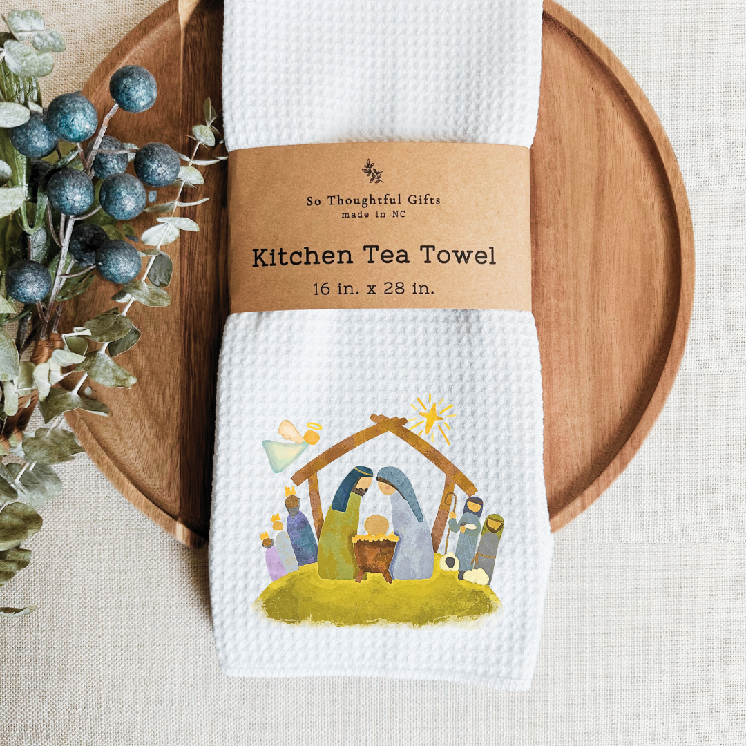 Christmas Dish Towel - Nativity Watercolor | Kitchen Towel