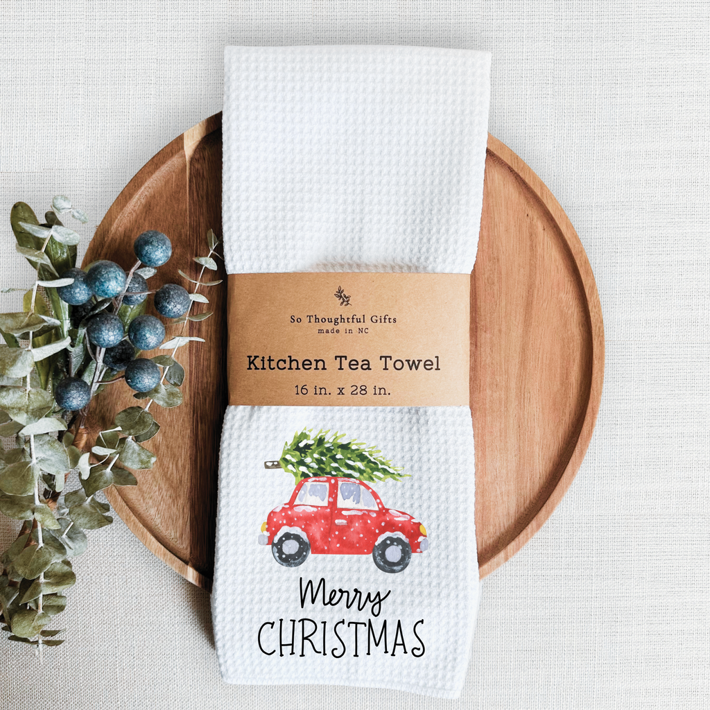 Christmas Dish Towel - Merry Christmas Car | Kitchen Towel
