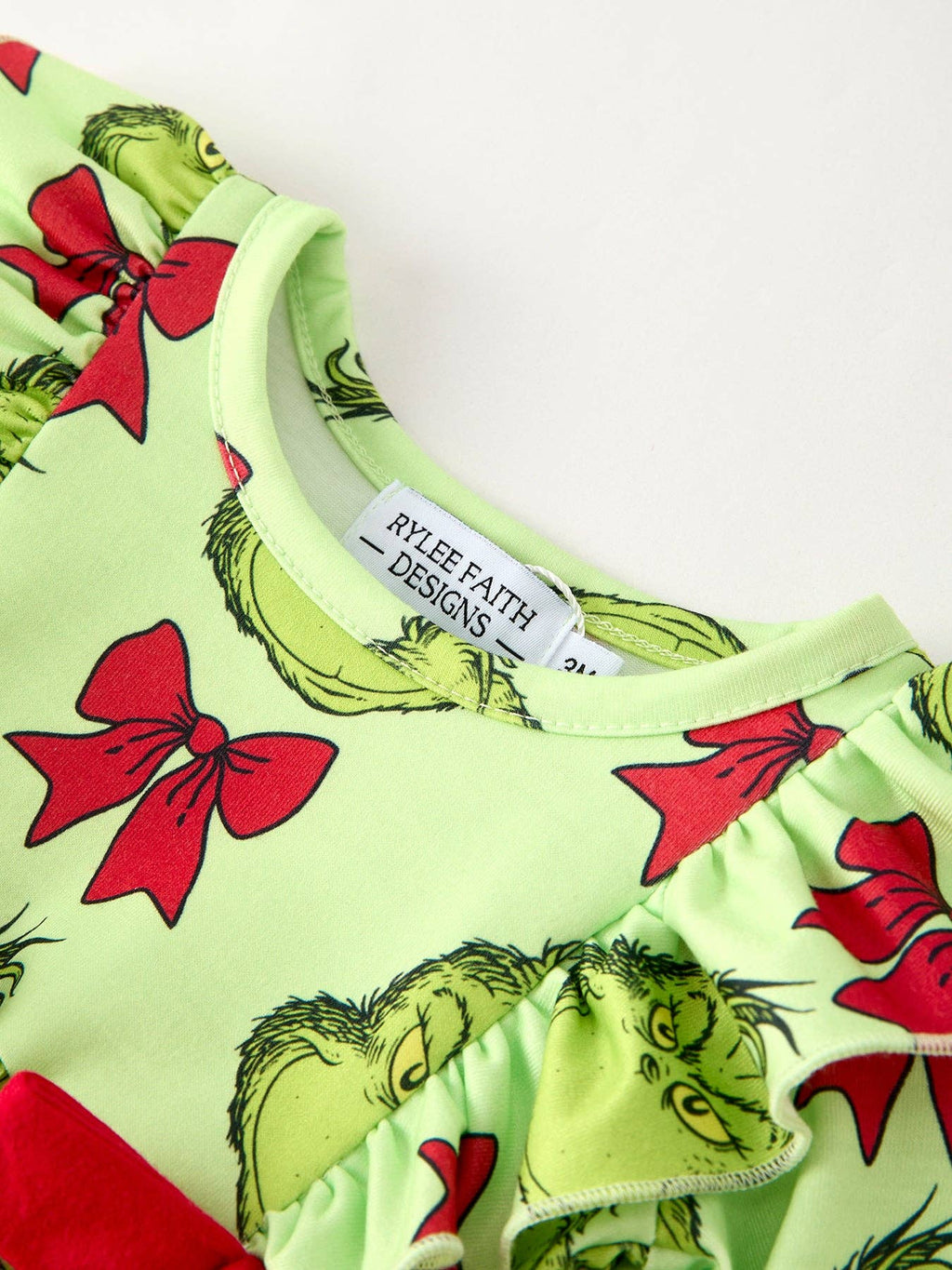 Grinch Christmas Baby Girls Romper with Character Print and Red Bows