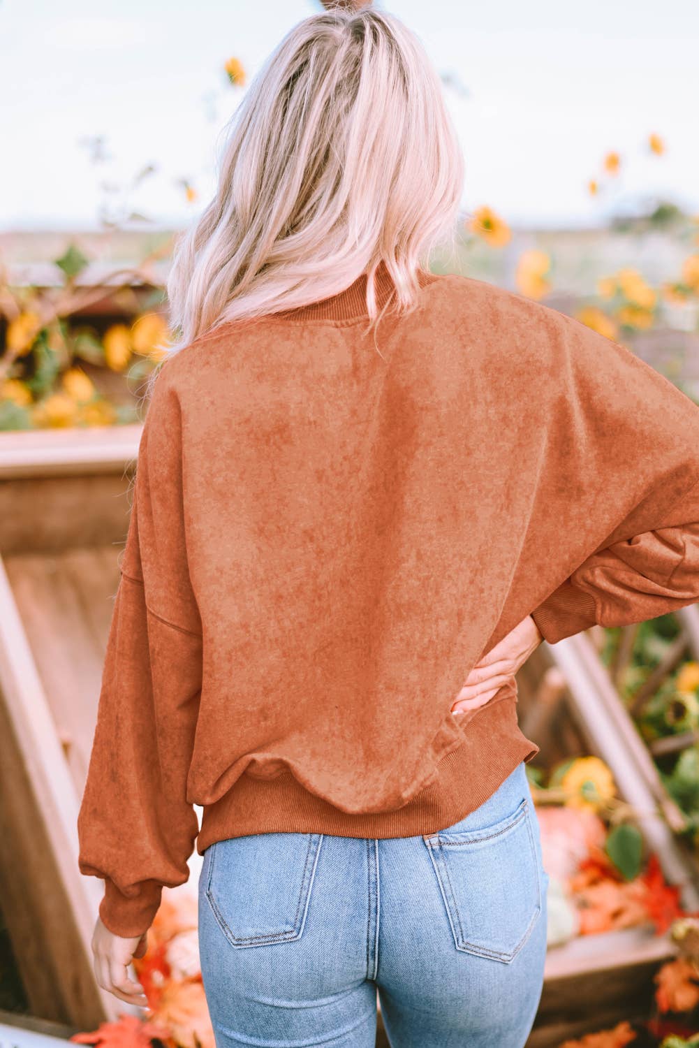 Solid Color Drop Shoulder Crew Neck Pullover Sweatshirt: