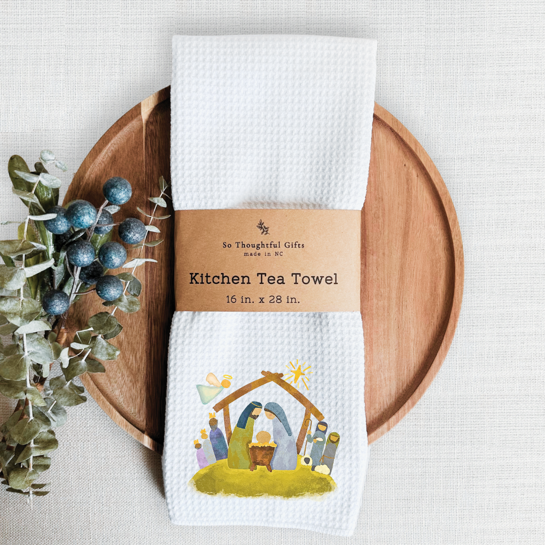 Christmas Dish Towel - Nativity Watercolor | Kitchen Towel