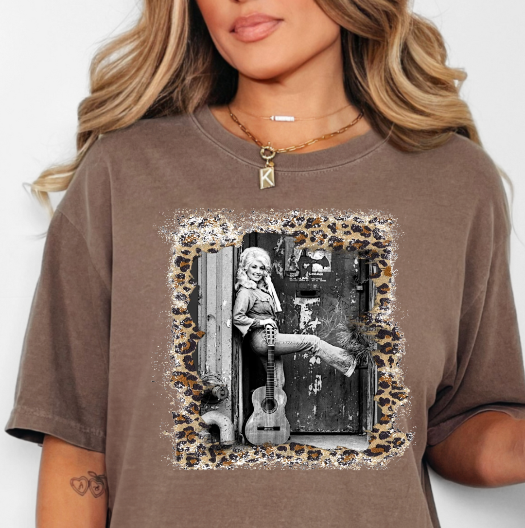 Dolly Parton Leopard Comfort Color Tee: Espresso