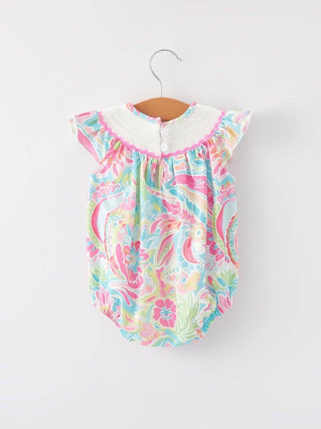 Cross Smocking Embroidery Baby Girl Romper: 3M