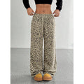 Plaid Wide Leg Drawstring Lounge Pants: Light Leopard