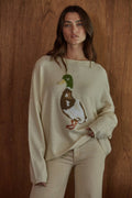 Knit Sweater Graphic Duck Animal Print Pullover: Cream / L