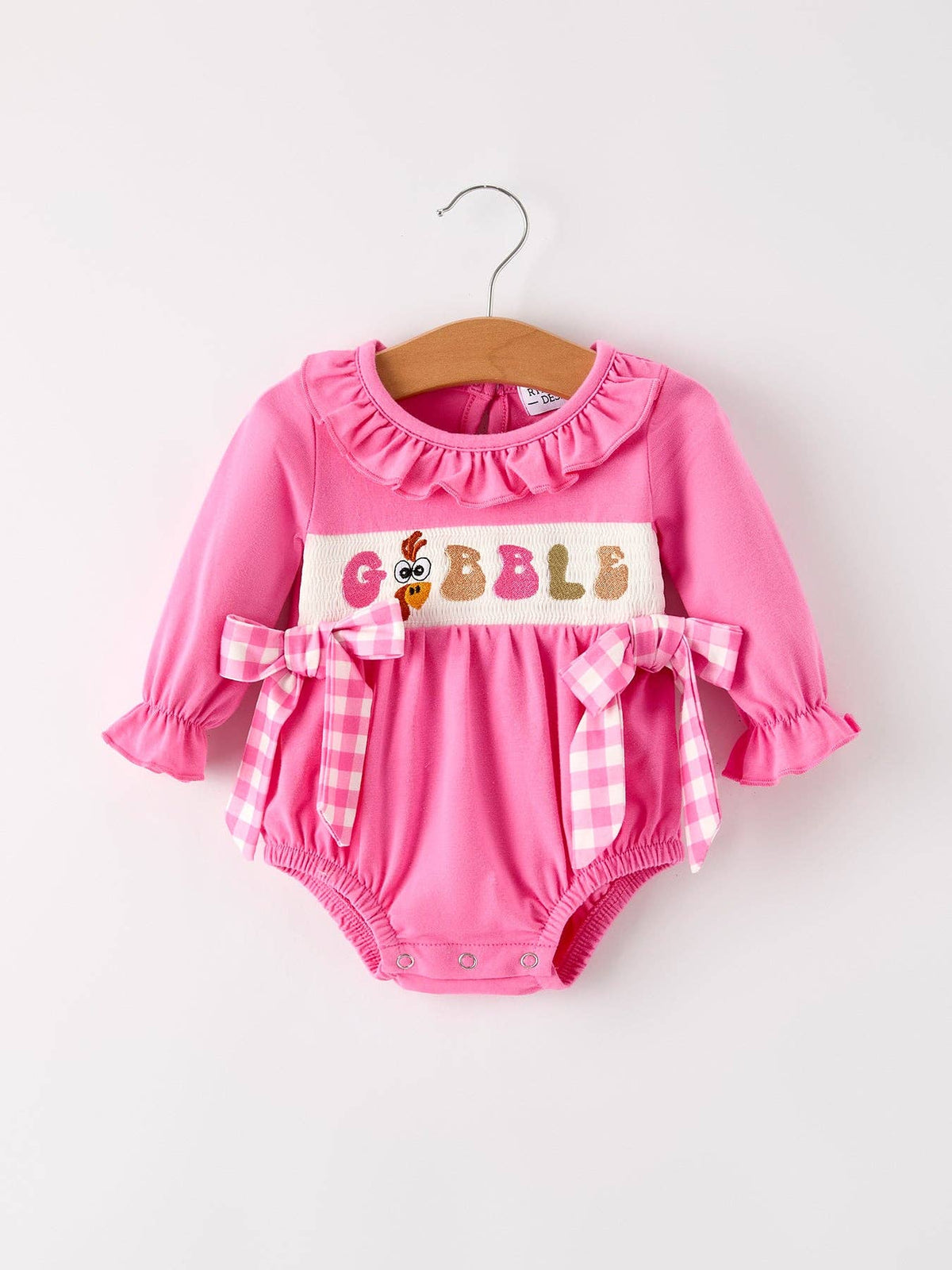 Fall Thanksgiving "GOBBLE" Smock Embroidery Baby Girl Romper: 12M