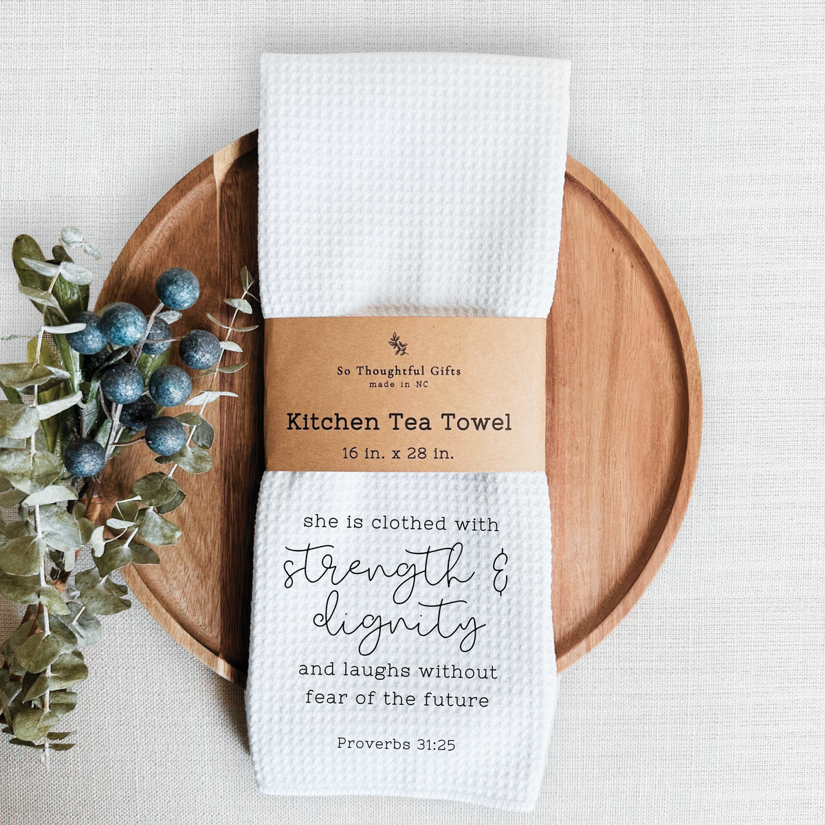 Scripture Dish Towel - Proverbs 31:25 | Kitchen Towel
