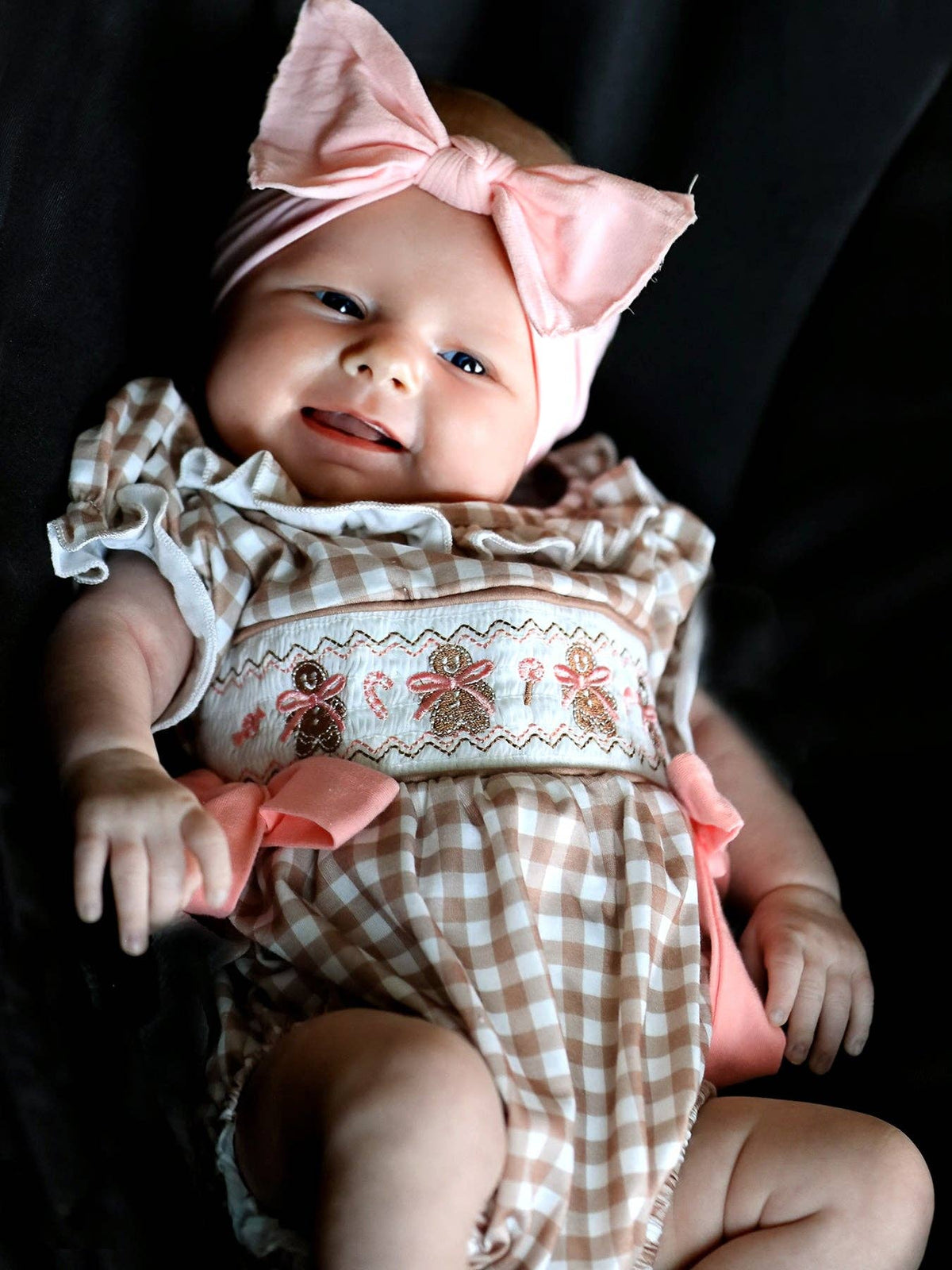 Christmas Vintage-Style Plaid Embroidered Gingerbread and Bows Girls Romper: 3M
