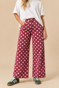 POLKDADOT DENIM RELAXED FIT JEANS: Burgundy
