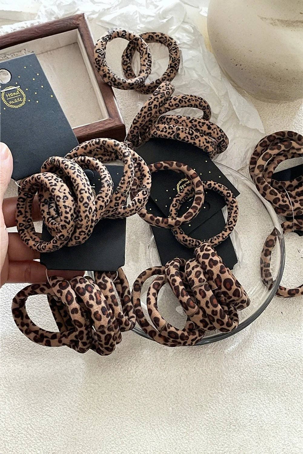 Coffee 5pcs Leopard Elastic Hair Tie Set: