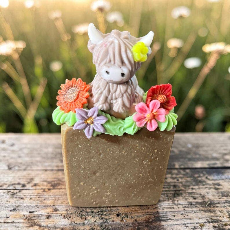 Highland Cow Themed Soap, Super Adorable * Clover the Coo* Scented in Vanilla Berry- Made with Tallow and Goat Milk