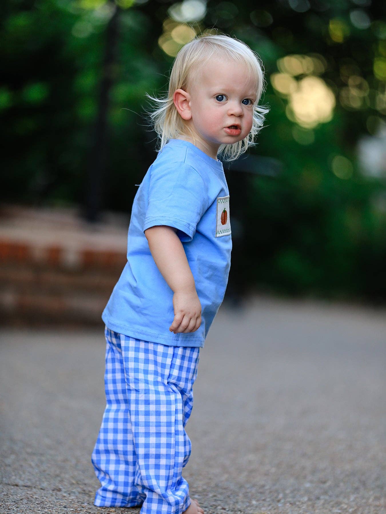 Fall Thanksgiving& Halloween Blue Pumpkin Smock Embroidery Baby Boy'Set: 3
