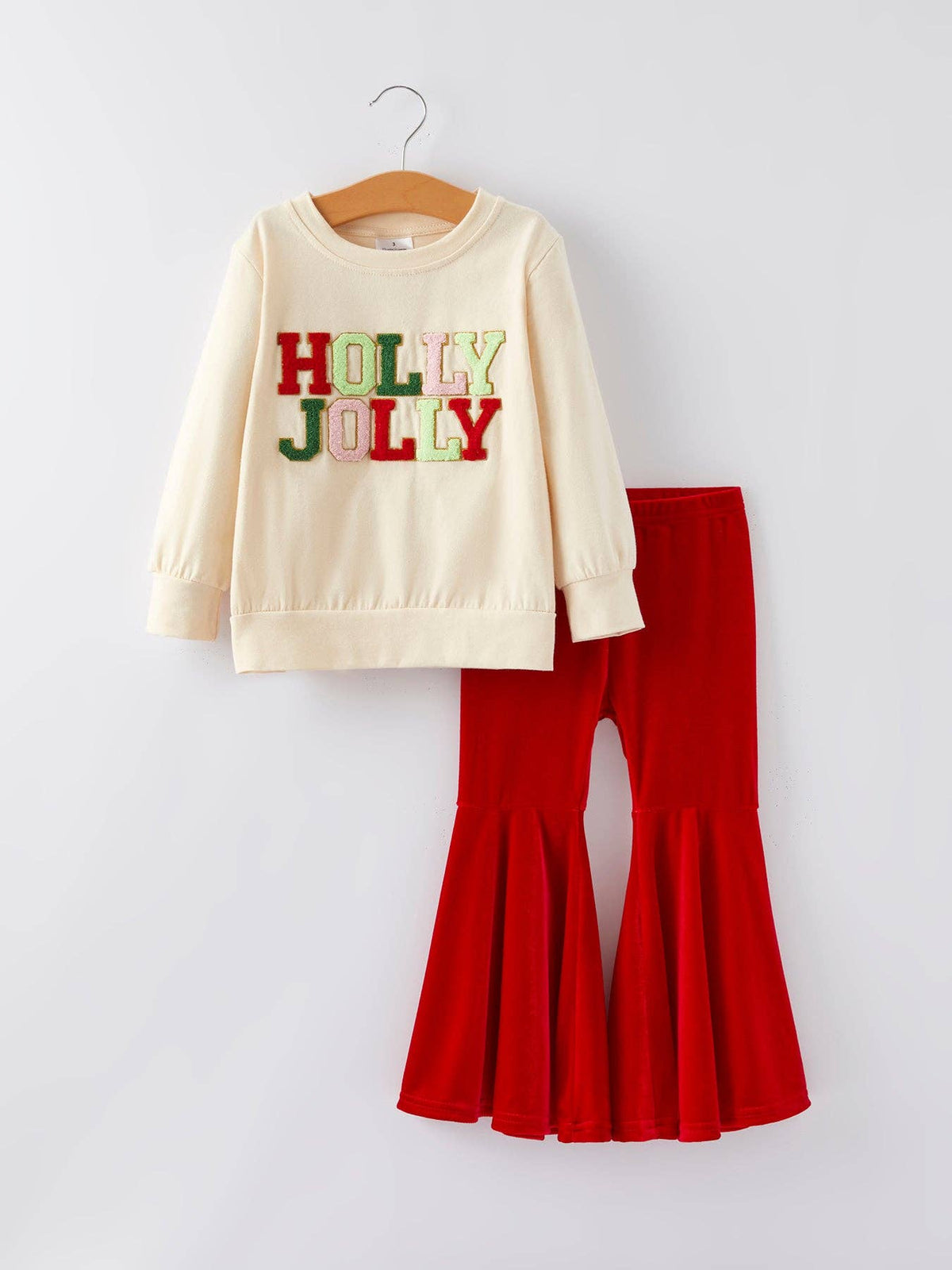 Rylee Faith Designs Christmas Letter Applique Top + Flared Pants Outfit Set