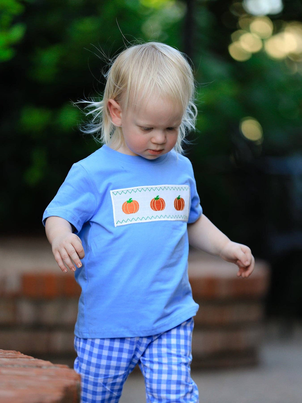 Fall Thanksgiving& Halloween Blue Pumpkin Smock Embroidery Baby Boy'Set: 4