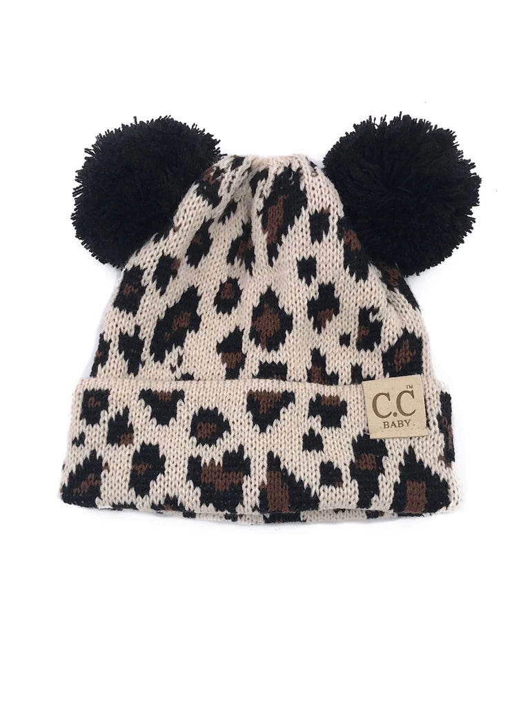 C.C. Beanies Pom Pom Beanie Beige Leopard