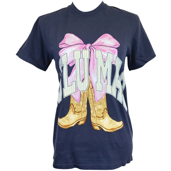 Lulu Mac Striped Boots Graphic Short Sleeve T-Shirt in Navy