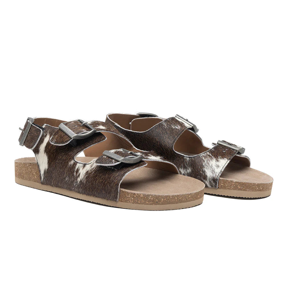 MYRA -Mountain Path Leather Sandals In Dark & Light Hair-On Hide