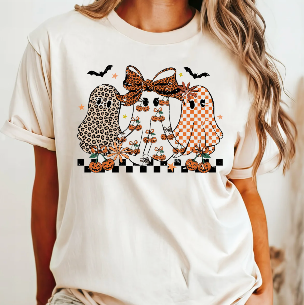 Leopard Pumpkin Ghost Comfort Color Tee: Ivory
