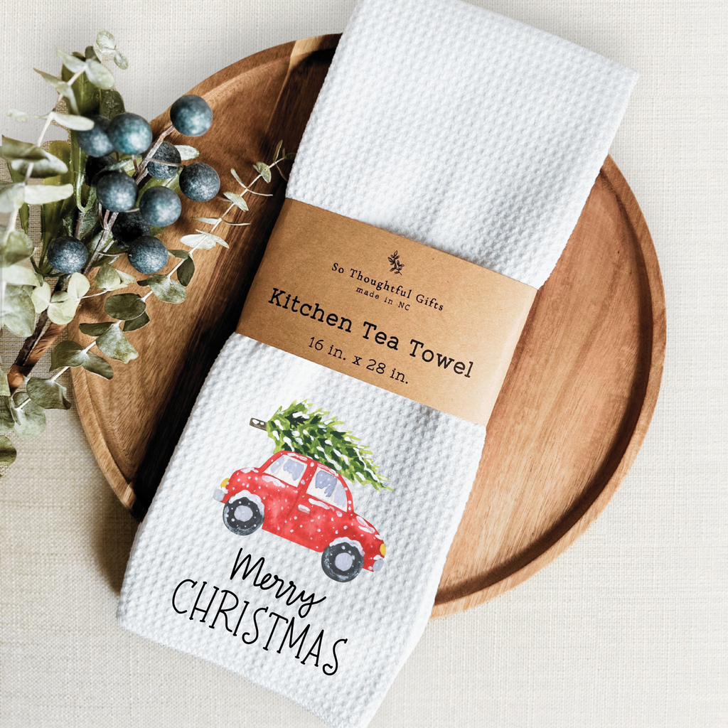 Christmas Dish Towel - Merry Christmas Car | Kitchen Towel