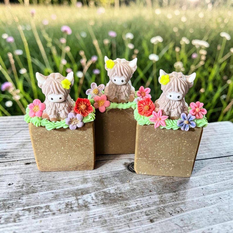 Highland Cow Themed Soap, Super Adorable * Clover the Coo* Scented in Vanilla Berry- Made with Tallow and Goat Milk