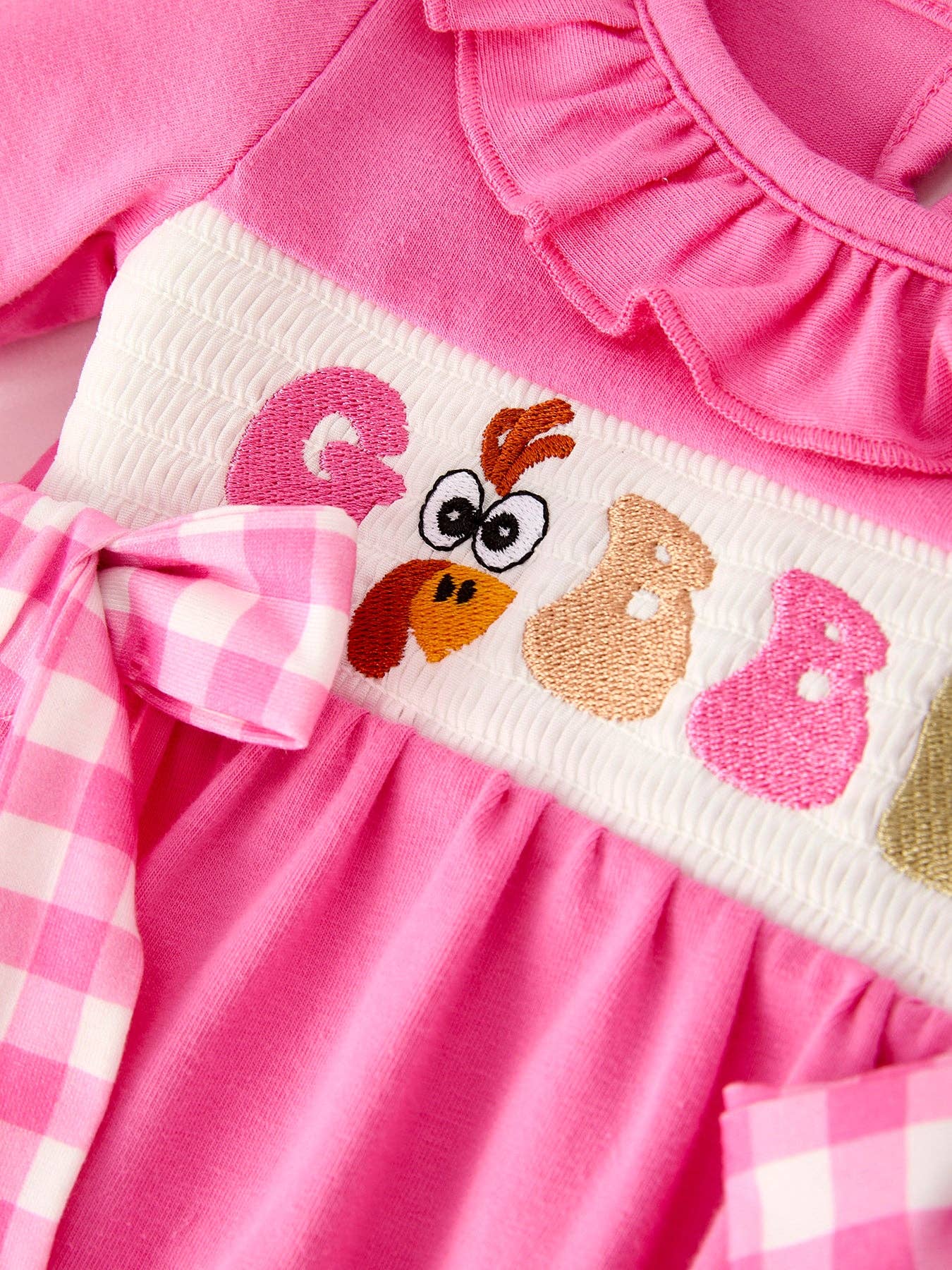 Fall Thanksgiving "GOBBLE" Smock Embroidery Baby Girl Romper: 3M