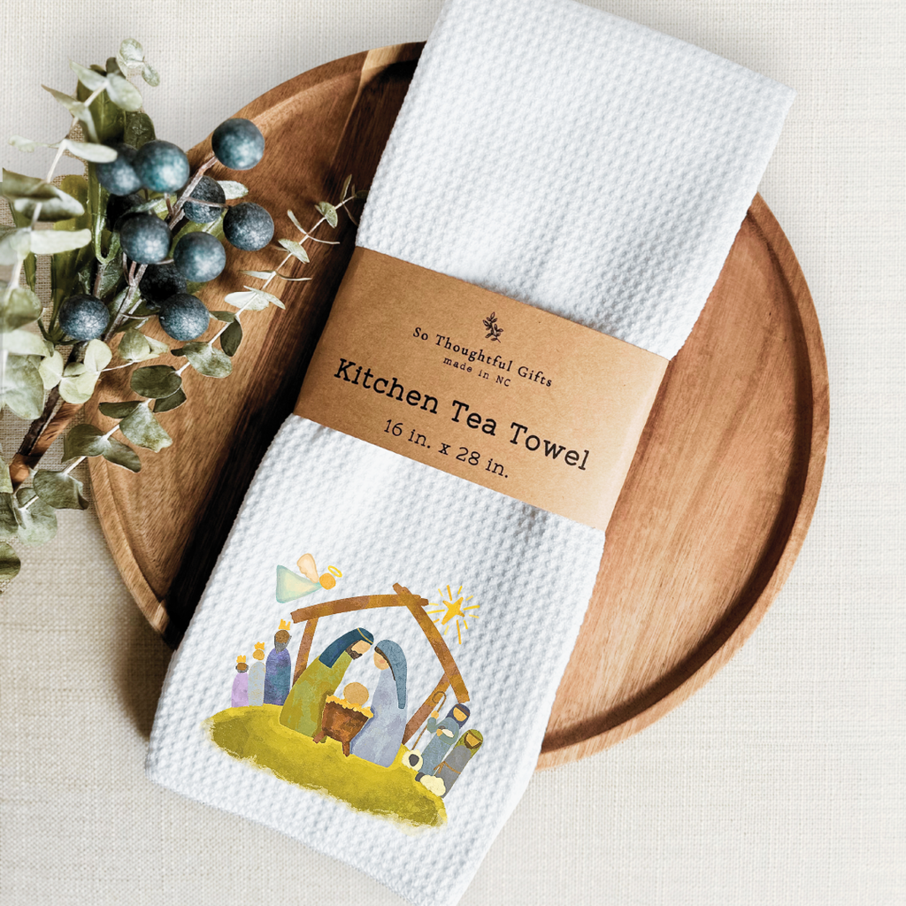 Christmas Dish Towel - Nativity Watercolor | Kitchen Towel