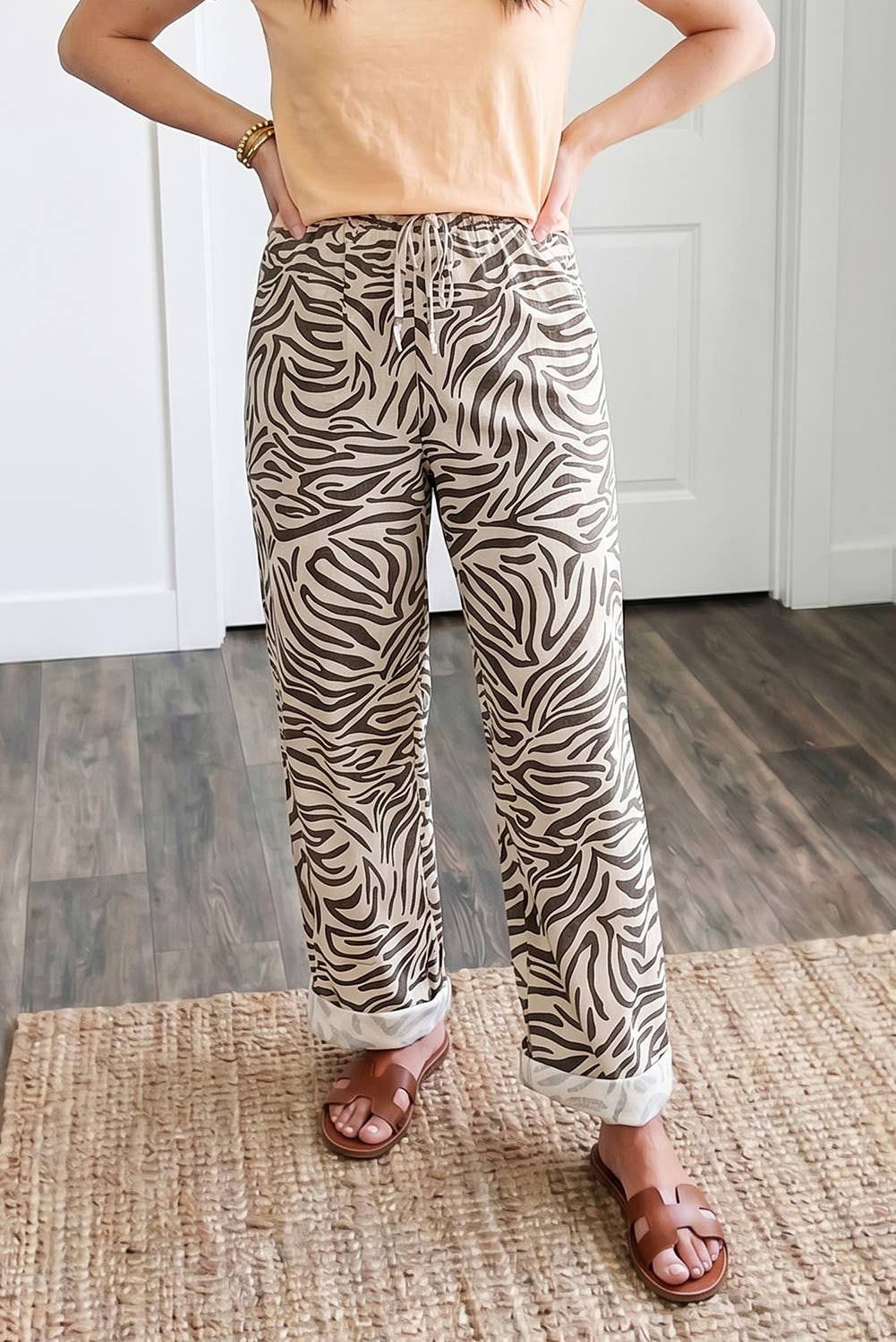 66 Western Zebra High Waist Pocket Shift Pants (S-XL): Multicolour / S