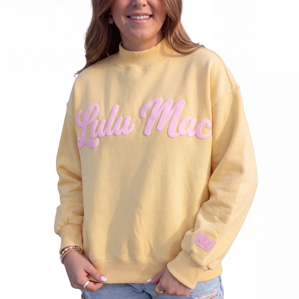 LULU MAC Butter Sweatshirt/Light Pink Script mock neck