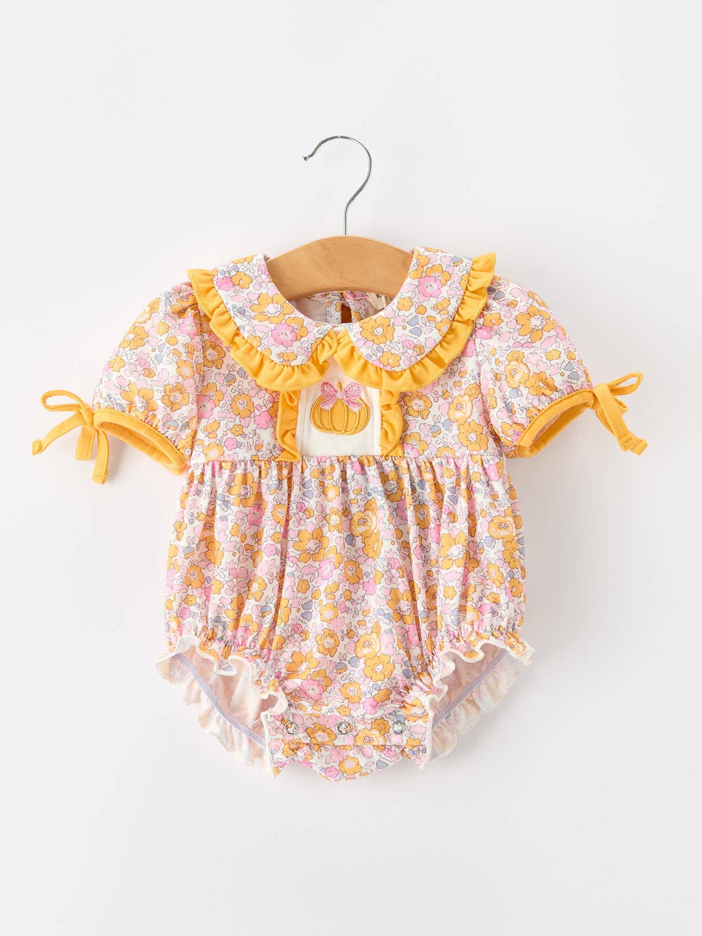 Halloween Pumpkin Floral Baby Bubble Romper: 12M