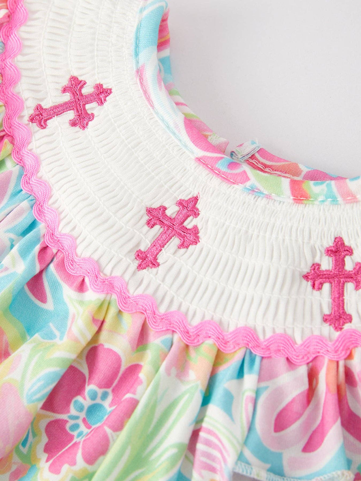 Cross Smocking Embroidery Baby Girl Romper: 6M