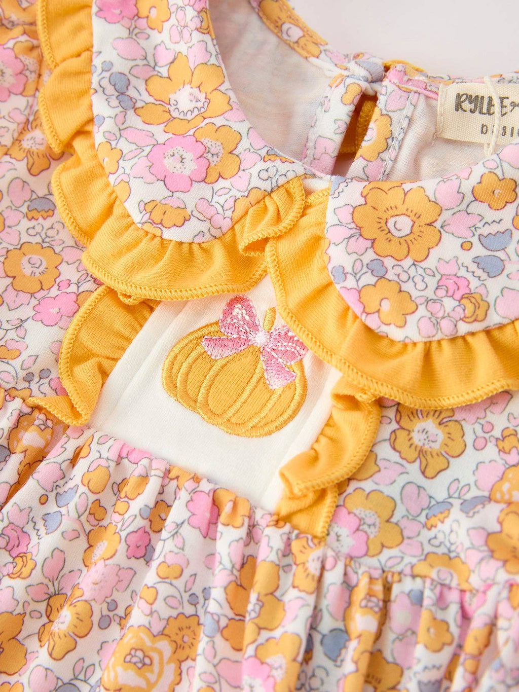 Halloween Pumpkin Floral Baby Bubble Romper: 9M