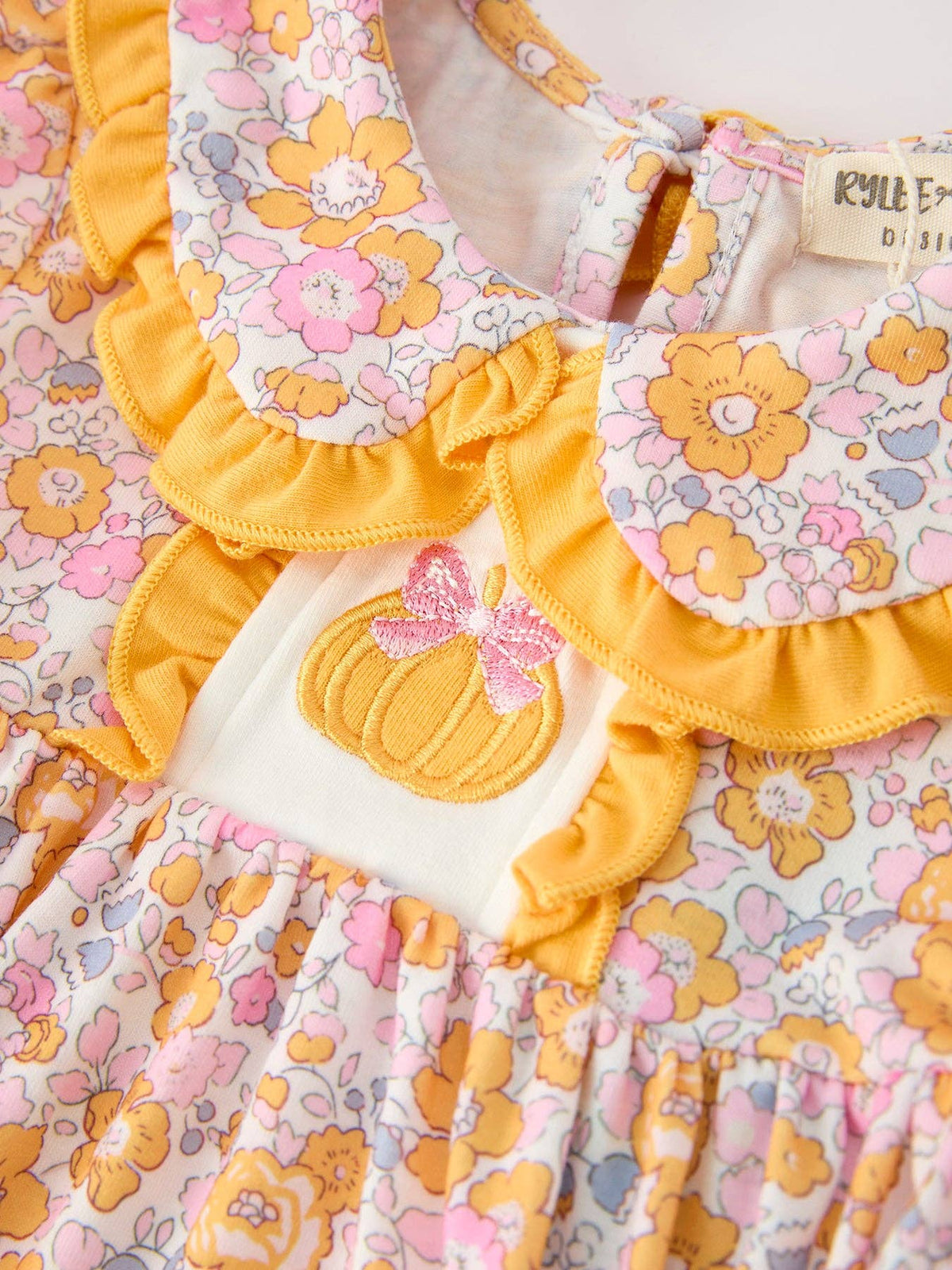 Halloween Pumpkin Floral Baby Bubble Romper: 18M