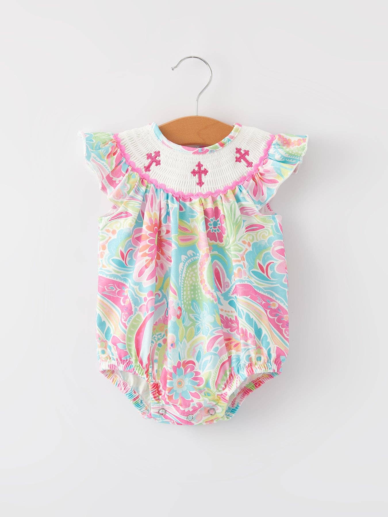 Cross Smocking Embroidery Baby Girl Romper: 3M