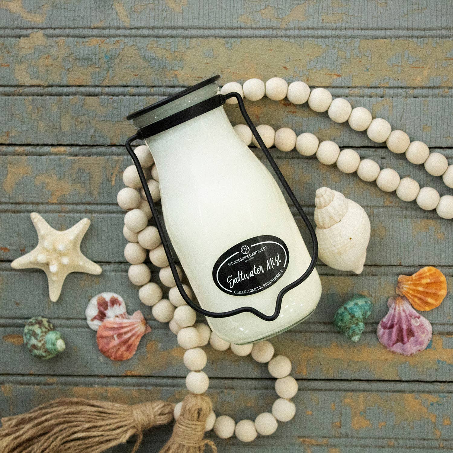 14 oz Milkbottle Candle: Saltwater Mist