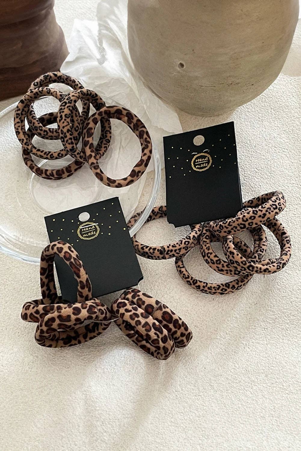 Coffee 5pcs Leopard Elastic Hair Tie Set: