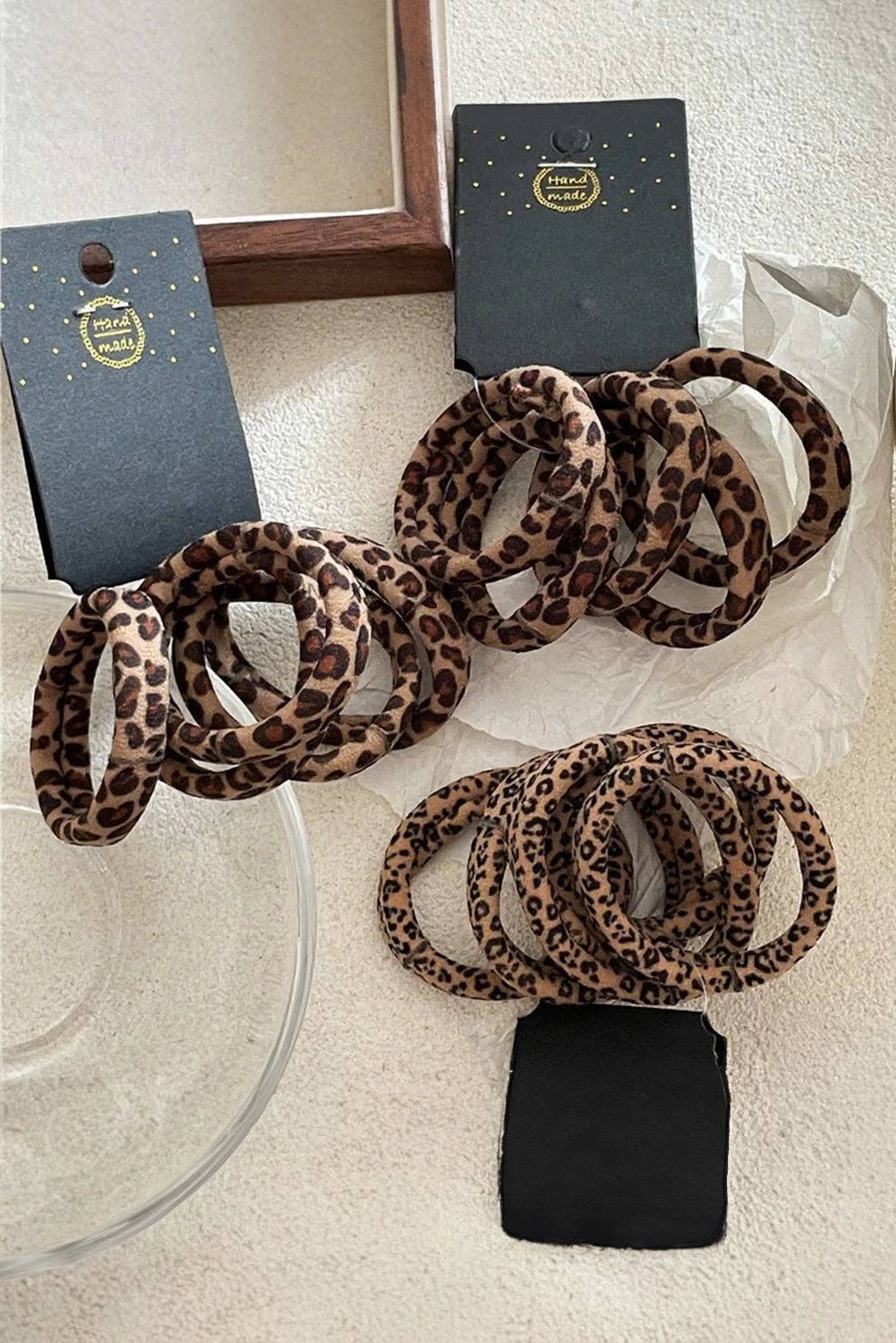 Coffee 5pcs Leopard Elastic Hair Tie Set: