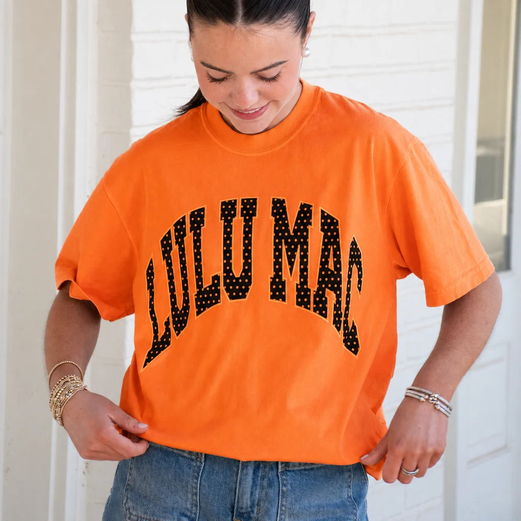 LULU MAC Polka Dot Adult Burnt Orange Comfort Colors Tee