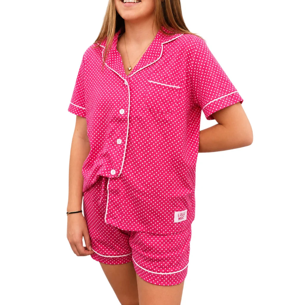 LULU MAC HOT PINK/LT PINK DOT PJS