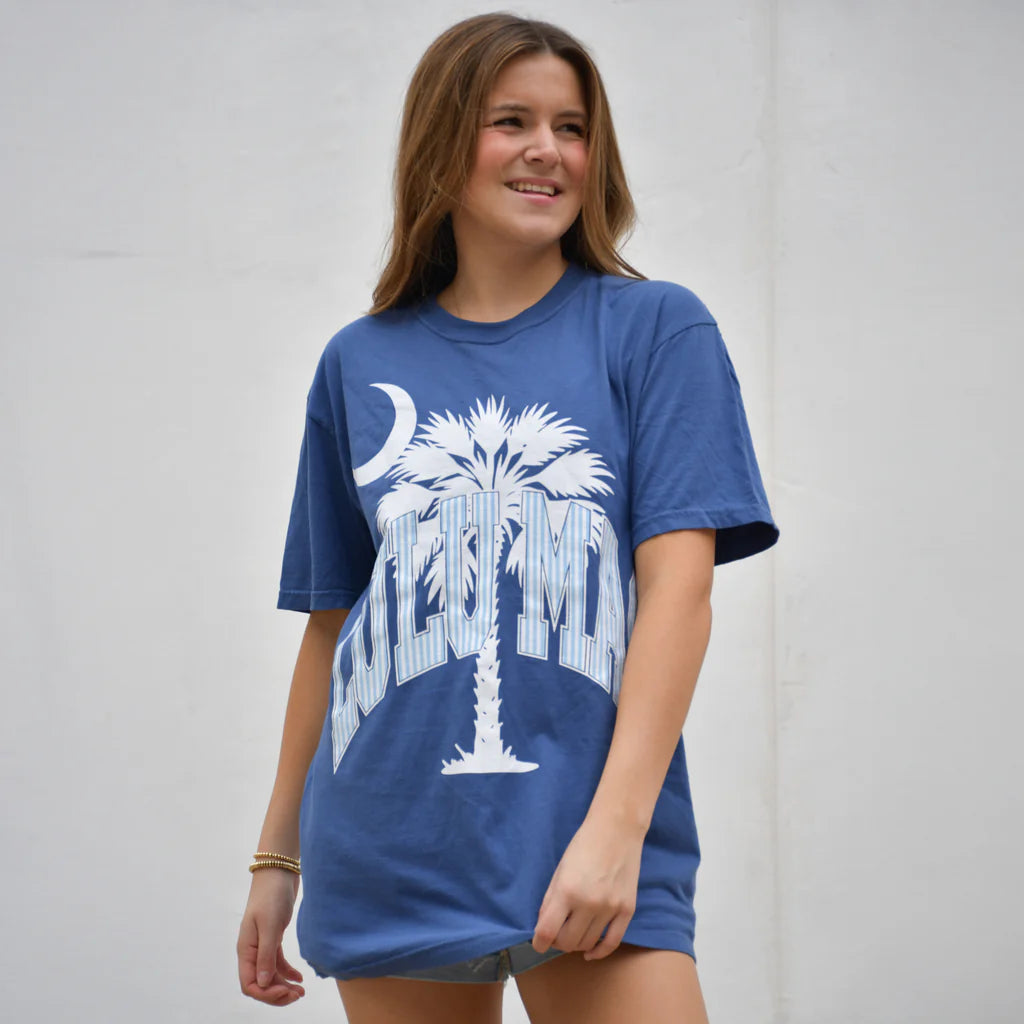 LULU MAC Palmetto Moon Adult China Blue Comfort Colors Tee